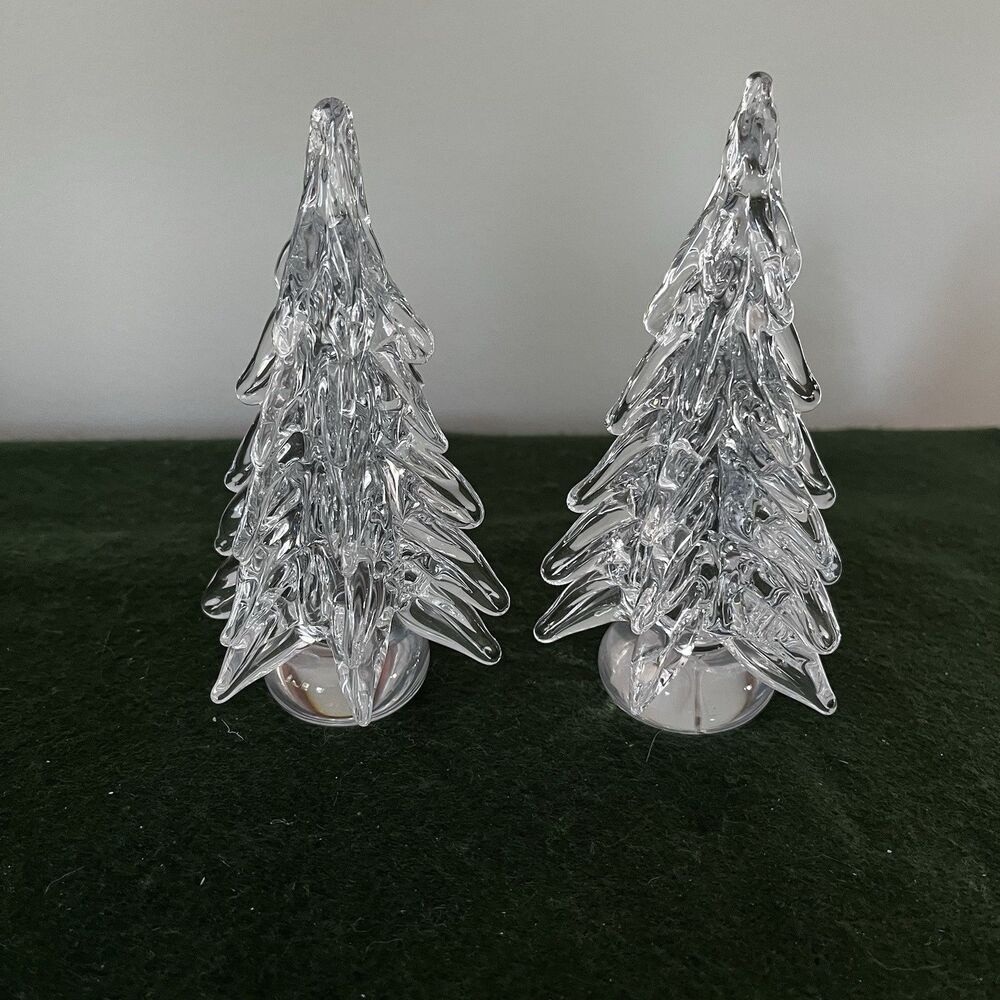 Vintage Crystal Christmas Tree Hand Blown 6.5"H & 6"H Art Glass Figurine (Listb)